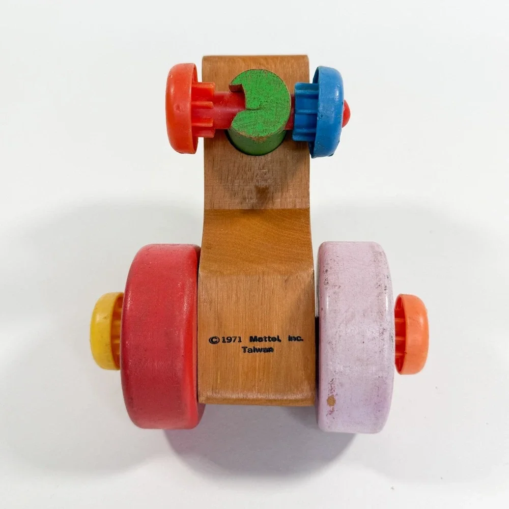 Vintage 1971 Mattel Wooden Toy Car‎ Toddler Push Pull Vehicle Taiwan